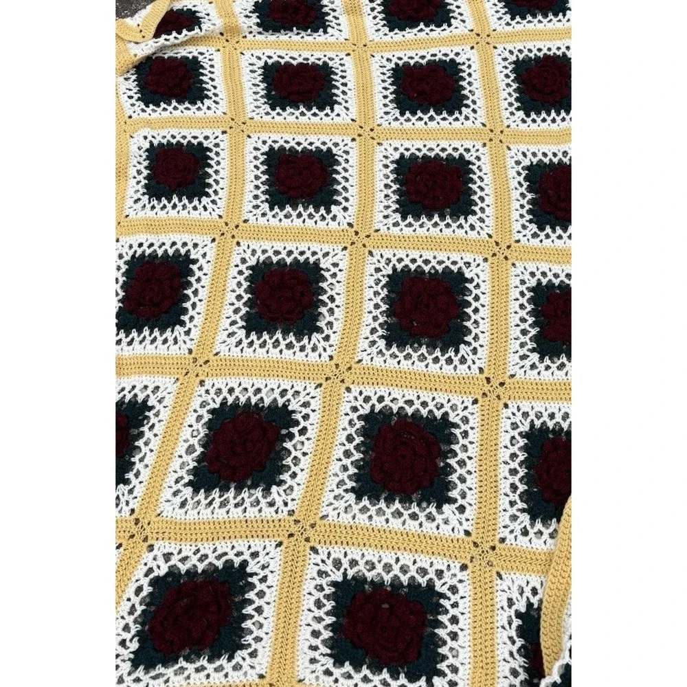 Handmade Crochet Afghan Lap Blanket throw‎ ROSANNE Rosettes Granny Squares